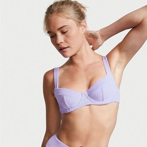 NWT Victoria's Secret Lilac Terry Cloth Underwire Bikini Top Size 38D - Picture 1 of 7
